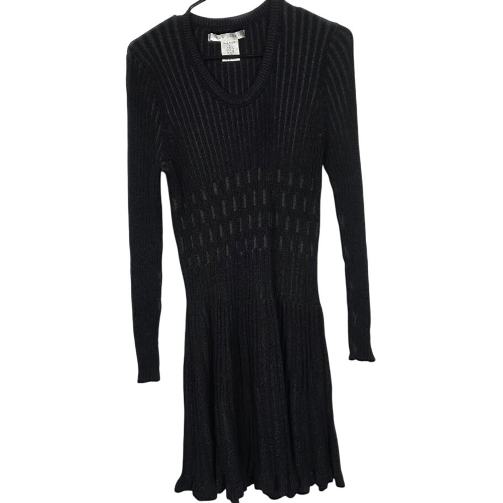 Max Studio Sweater Dress Womens XL Black Ribbed Long Sleeve Office Career Knit